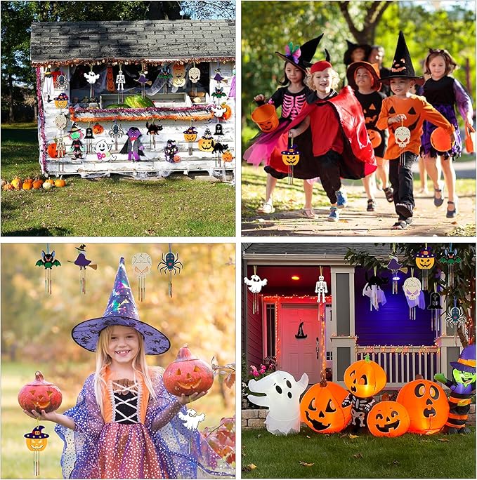 9 Pack Halloween Wind Chime Kit for Kids,Halloween Craft Kits Wooden Wind Chime Decorative Hanging Ornaments DIY Painting Craft for Boys Girls Family Activities Halloween Party Supplies