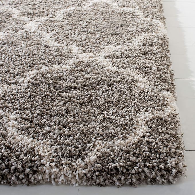 SAFAVIEH Hudson Shag Collection 7' Square Grey/Ivory SGH282B Moroccan Trellis Non-Shedding Living Room Bedroom Dining Room Entryway Plush 2-inch Thick Area Rug