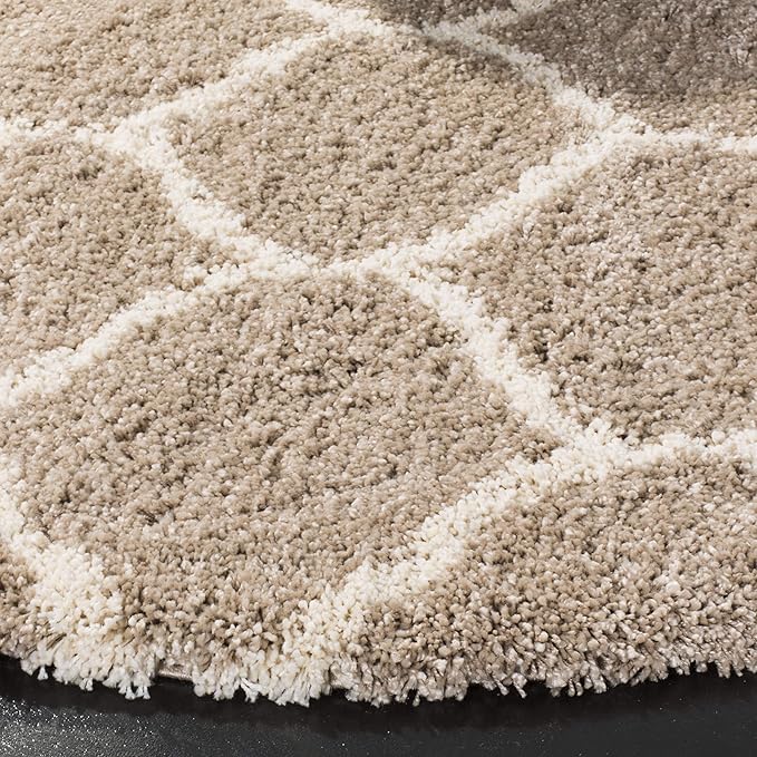 SAFAVIEH Hudson Shag Collection 3' Round Beige/Ivory SGH280S Moroccan Ogee Trellis Non-Shedding Living Room Bedroom Dining Room Entryway Plush 2-inch Thick Area Rug