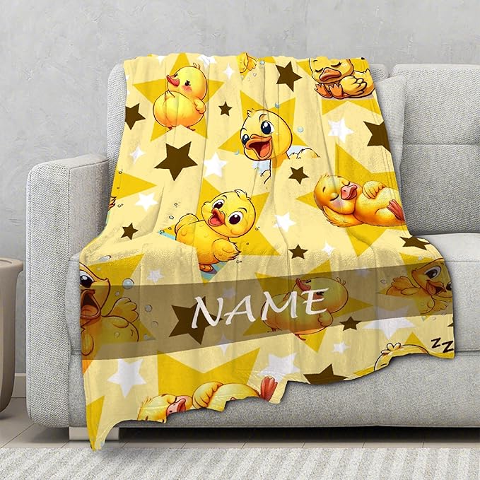 Custom Name Yellow Star Ducks Adult duck Blanket Kids Funny Blanket Suitable for Bedroom bed sofa Crib Couch Chair outdoor All Season Items That Yellow Duck Lovers Will Love 90”×120 ”for Family