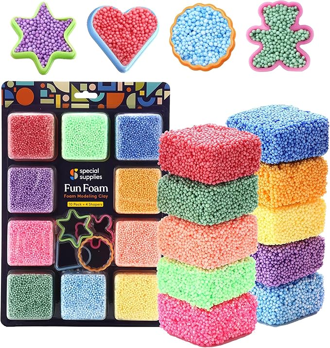 Special Supplies Fun Foam Modeling Foam Beads Play Kit, Children’s Educational Clay for Arts Crafts Kindergarten, Preschool Kids Toys Develop Creativity, Motor Skills (10-Pack)