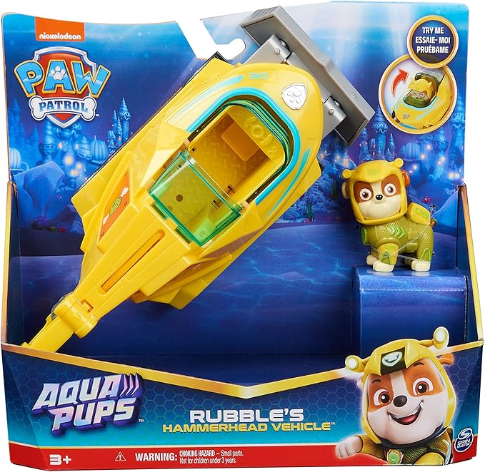 Paw Patrol Aqua Pups Rubble Transforming Hammerhead Shark Vehicle with Collectible Action Figure, Kids Toys for Ages 3 and up