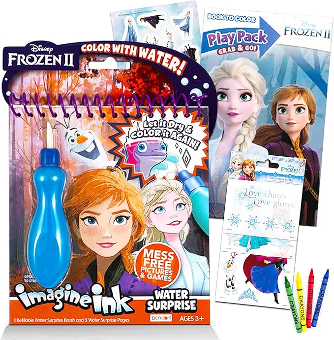 Disney Frozen Paint with Water Super Set for Girls Kids Bundle ~ Deluxe Mess-Free Book with Water Surprise Brush with Mini Coloring Book and Stickers (Disney Frozen Party Supplies)