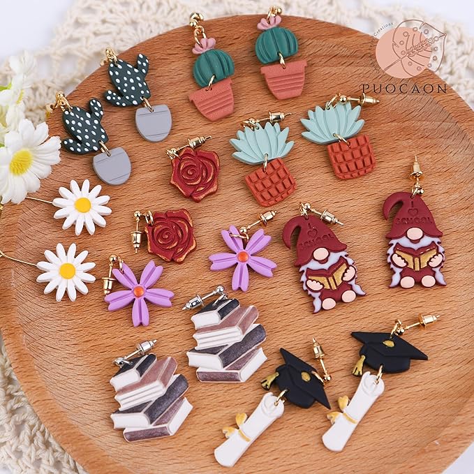 Puocaon Potted Plant Clay Cutters - 10 Pcs Cactus Clay Cutters for Polymer Clay Earrings, Embossing Clay Cutters for Polymer Clay Jewelry Making, 3D Print Flower Pot Polymer Clay Jewelry Cutters