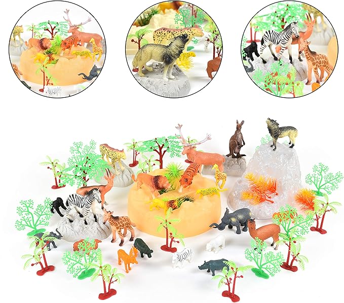 Sunny Days Entertainment Wild Animal Adventure Safari Bucket – 57 Piece Toy Play Set for Kids | Plastic Jungle Figures Playset with Storage Container