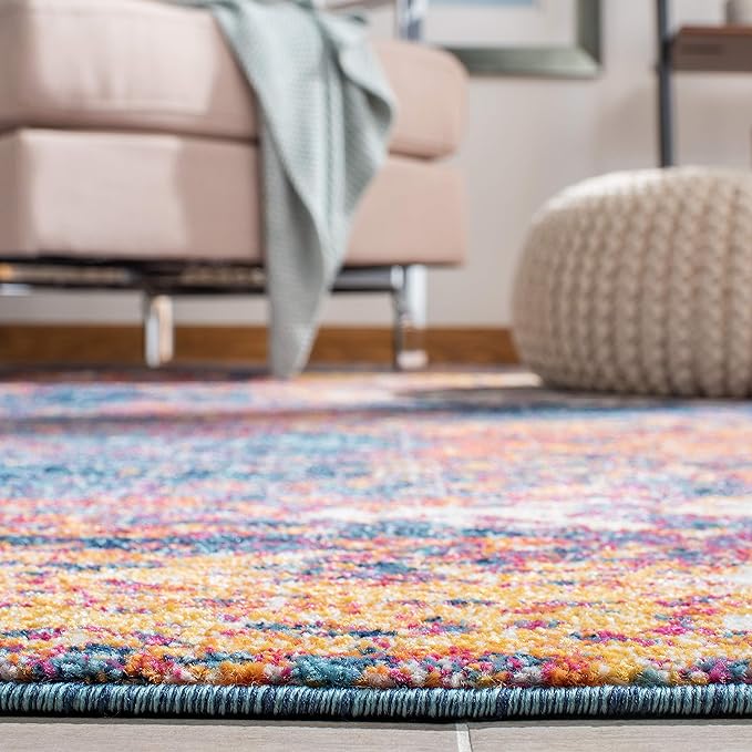 SAFAVIEH Evoke Collection 3' x 5' Navy / Orange EVK272N Modern Abstract Non-Shedding Living Room Bedroom Accent Rug