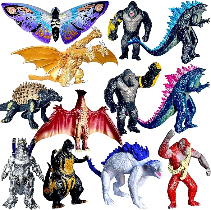 TwCare Set of 12 Godzilla x Kong: The New Empire, Dinosaur Dragon Toys Action Figures, Evolved Basic Exquisite Battle Roar B.E.A.S.T. Glove Shimo Frost Bite Mecha King Ghidorah Cake Toppers Pack