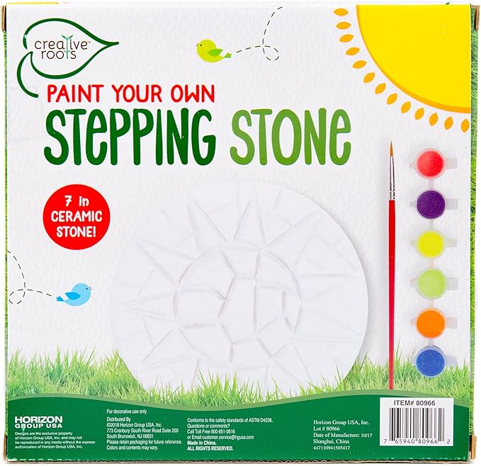 Creative Roots Mosaic Sun Stepping Stone Kit, Includes 7-Inch Ceramic Stepping Stone & 6 Vibrant Paints, DIY Garden Stone for Kids Ages 6+, Multicolor