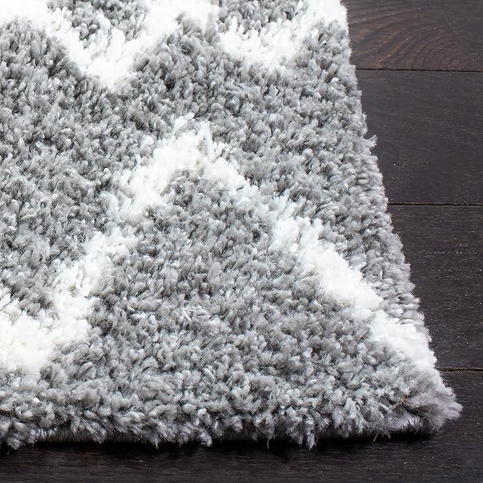 SAFAVIEH Berber Shag Collection Runner Rug - 2' x 10', Light Grey & Cream, Moroccan Design, Non-Shedding & Easy Care, 1.2-inch Thick Ideal for High Traffic Areas in Living Room, Bedroom (BER165B)