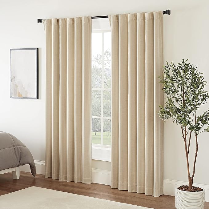 Eclipse Fresno Modern Blackout Thermal Rod Pocket Window Curtain for Bedroom (1 Panel), 52" x 84", Wheat