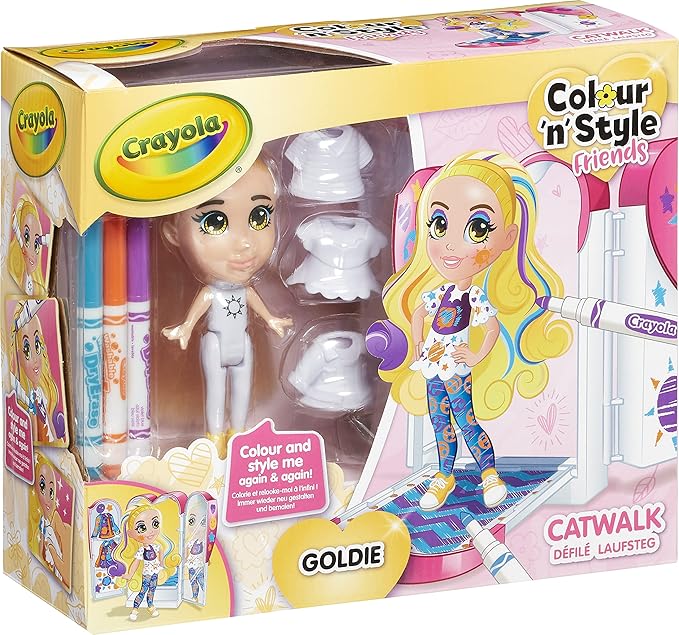 CRAYOLA Colour 'n' Style Friends: Goldie - Catwalk Playset | Colour & Style Your Own Doll, Again and Again! (Includes Magic Dry-Erase Pens) | Ideal For Kids Aged 3+