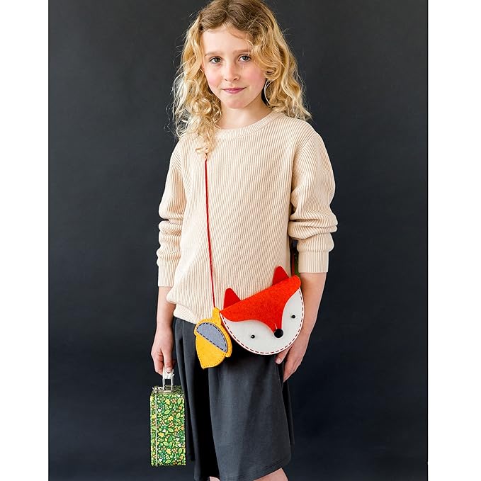Petit Collage DIY Woodland Fox Felt Bag, Crossbody Bag for Kids with Matching Acorn Zipper Purse for Kids – DIY Crafts Sewing Kit– Makes a Great Gift Idea for Ages 6+