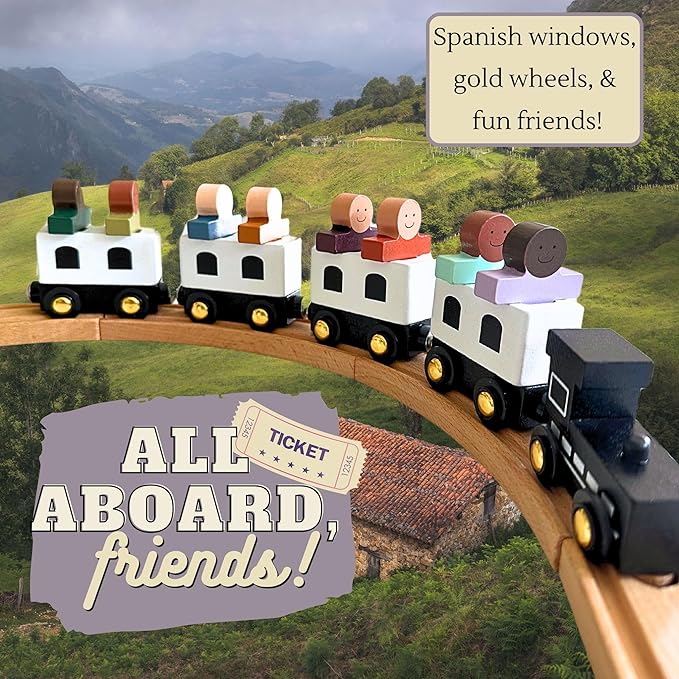 Wooden Train Set - Train Toys Magnetic - Toy Train Sets for Kids Toddler Boys and Girls | Compatible w/Wooden Train Tracks -All Aboard, Friends!