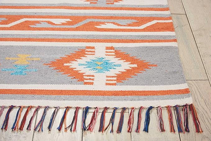 Nourison Baja Tribal Ivory/Grey 8' x 10' Area Rug, Easy Cleaning, Non Shedding, Bed Room, Living Room, Dining Room, Kitchen (8x10)