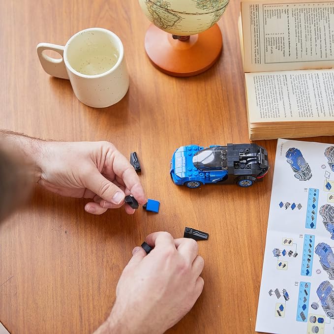 Bugatti Racing Car Building Block Set (237 Pieces). Racing Car Building Blocks for Kids and Adults (Blue)