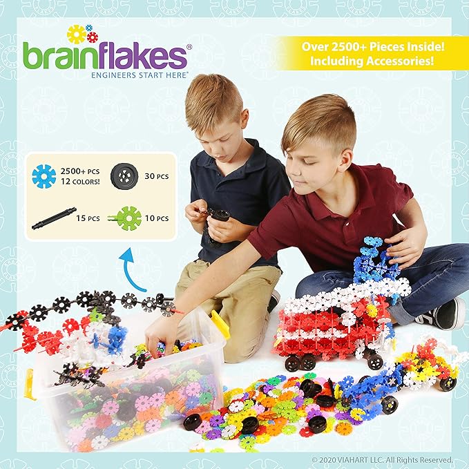 Brain Flakes 2500 Piece Build 'n' Build Kit - A Creative and Educational Alternative to Building Blocks - Wheel Pieces and Special Parts Included - A Great Stem Toy for Both Boys and Girls