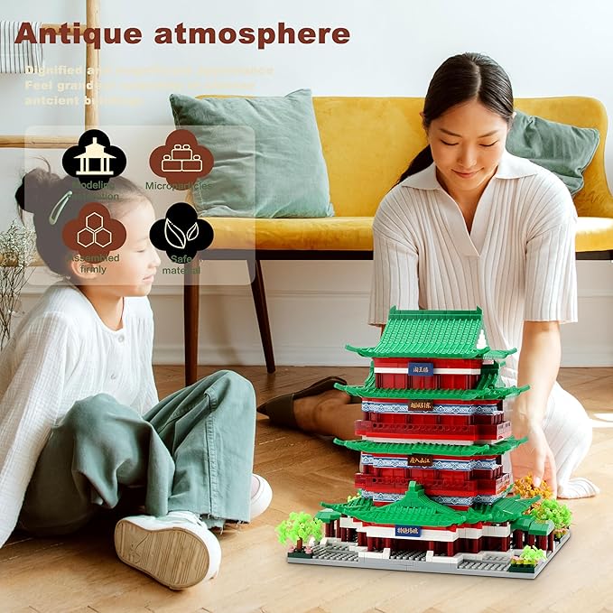 Chinese Ancient Architecture Micro Building Blocks Set - Tengwang Pavilion Model Kit, 2536 Pieces Creative Toy for Adults and Kids Ages 14+