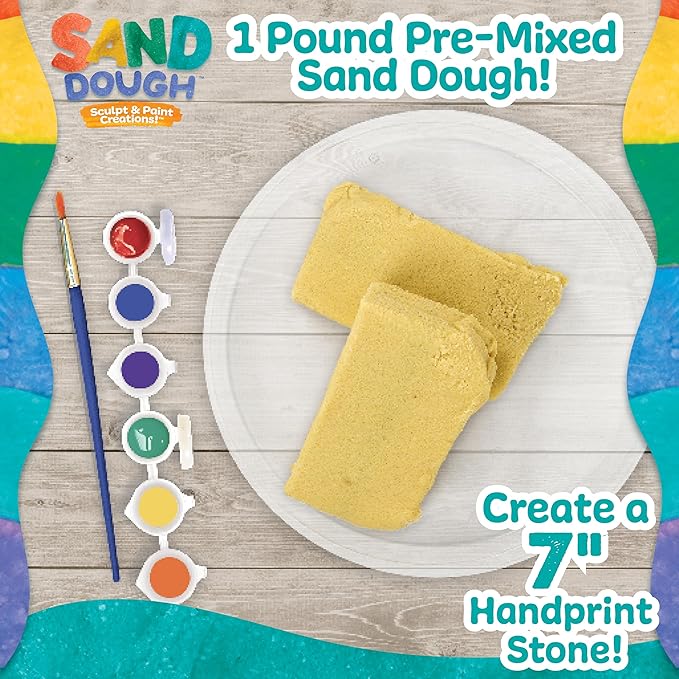 Made By Me! Sand Dough Sculpt & Paint Creations! Mold Your Own Hand Print Stone, DIY 7-inch Handprint Stone Kit, Mess-Free Stepping Stones, Staycation Activity, Keepsake Gift for Kids Ages 4+