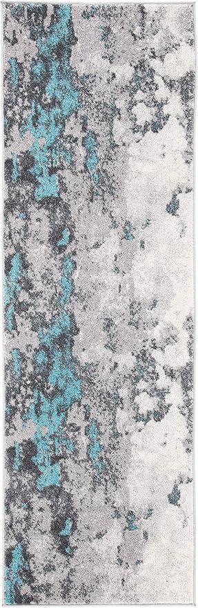 SAFAVIEH Adirondack Collection Runner Rug - 2'6" x 10', Turquoise & Grey, Modern Abstract Design, Non-Shedding & Easy Care, Ideal for High Traffic Areas in Living Room, Bedroom (ADR134K)