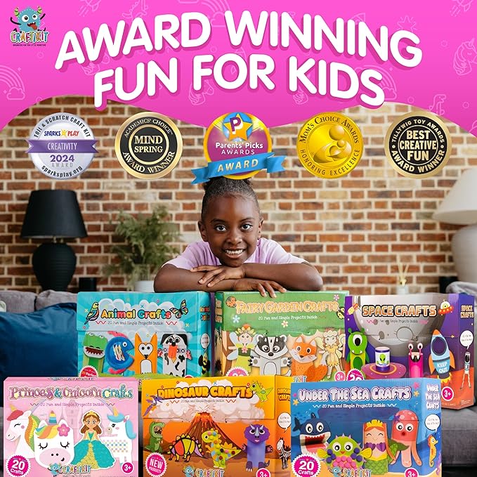 Craftikit® 20 Award-Winning Dinosaur Crafts for Kids - Award-Winning All-Inclusive Fun Toddler Arts and Crafts Box for Kids, Dinosaur Crafts for Toddlers Ages 3-5, Organized Toddler Craft Kit