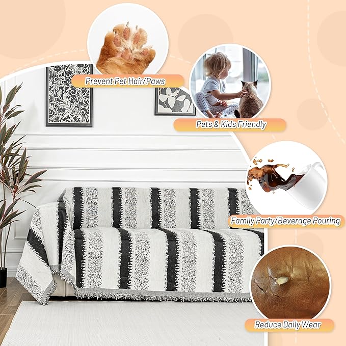 MYSKY HOME Sofa Covers for Sectional Sofa, Couch Cover for Dogs, Throw Couch Covers Loveseat Covers Futon Cover L Shaped Cover Washable Chenille Couch Protector, 71" x 102", Black Star Cluster