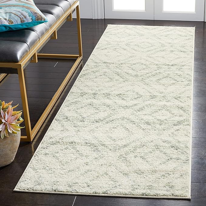 SAFAVIEH Adirondack Collection Runner Rug - 2'6" x 6' Runner, Ivory & Green, Modern Diamond Distressed Design, Ideal for High Traffic Areas in Living Room, Bedroom, Dining (ADR131X-26)