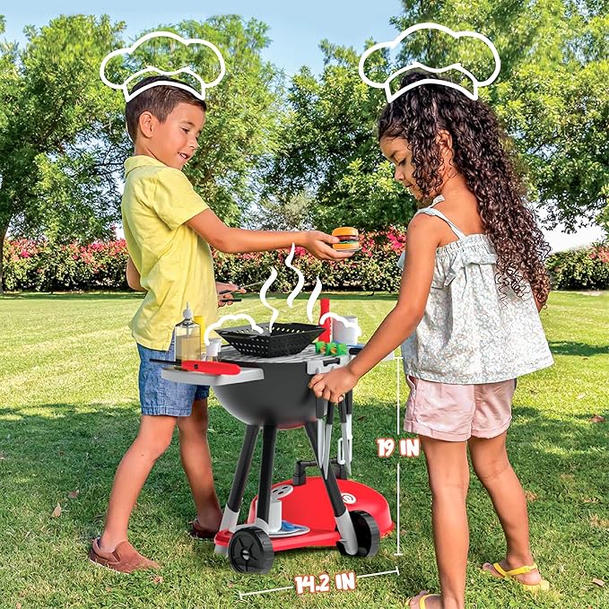 JOYIN 34 PCS Kitchen Toy Set, BBQ Play Grill, Cooking Toy Set, Little Chef Play, Kids Grill Playset Interactive BBQ for Kids with Light & Sound, Birthday Gift for Boys Girls