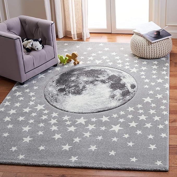 SAFAVIEH Carousel Kids Collection Area Rug - 9' x 12', Light Grey & White, Non-Shedding & Easy Care, Ideal for High Traffic Areas for Boys & Girls in Playroom, Nursery, Bedroom (CRK135F)