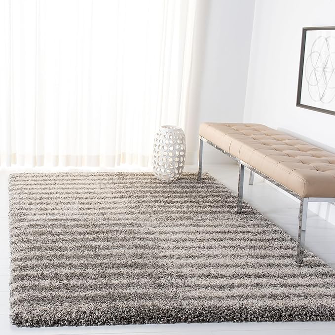 SAFAVIEH Hudson Shag Collection Accent Rug - 4' x 6', Grey & Ivory, Non-Shedding & Easy Care, 2-inch Thick Ideal for High Traffic Areas in Entryway, Living Room, Bedroom (SGH298F)