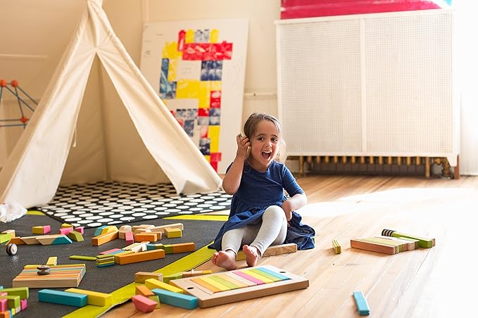 6 Piece Tegu Pocket Pouch Prism Magnetic Wooden Block Set, Blossom