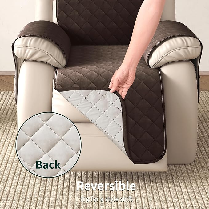 CHUN YI Recliner Chair Cover, Non-Slip Recliner Covers That Stay in Place, Washable Lazy Boy Recliner Covers with Pockets, Water Resistant Recliner Slipcover for Pets (Coffee, Small Recliner)