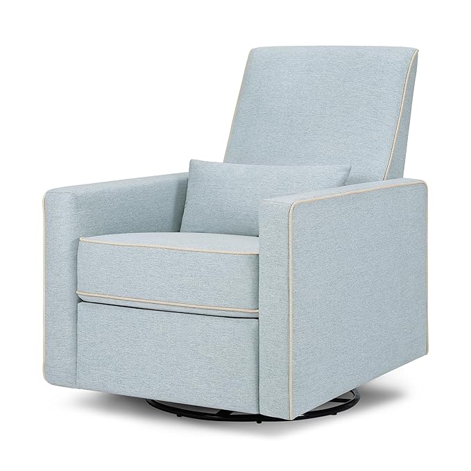 DaVinci Piper Upholstered Recliner and Swivel Glider in Heathered Blue with Cream Piping, Greenguard Gold & CertiPUR-US Certified