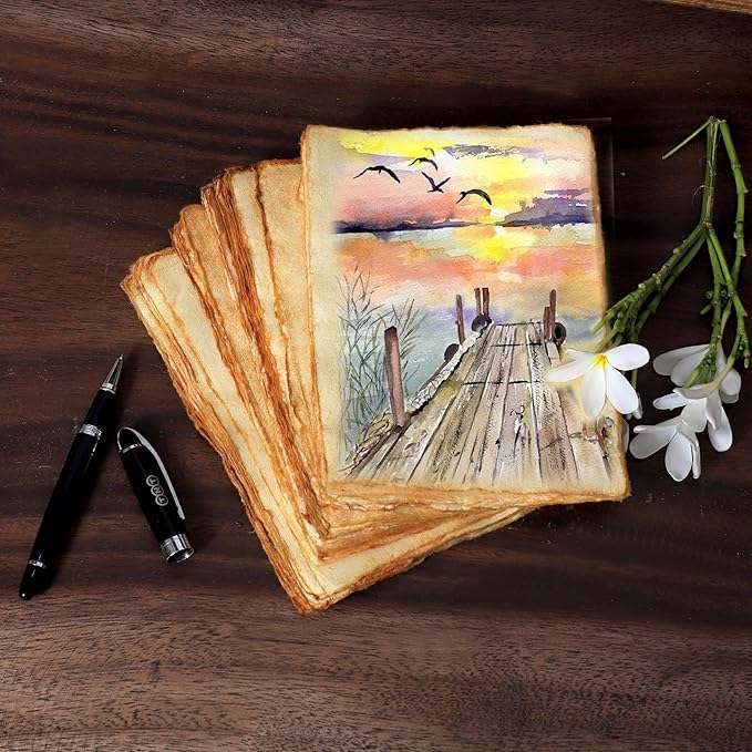 50 Pack Cotton Watercolor Paper with Deckle Edge 200 GSM Rough Textured Watercolor Paper for Writing Anique