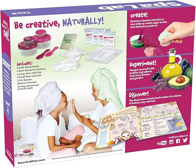 SmartLab Toys All Natural Spa Lab - 22Piece - 30 Soothing Spa Recipes - Includes 4 Bath Bomb Molds & 2 Lip Balm Pots