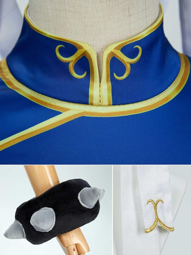 Street Fighter Officially Licensed Girl’s Chun Li Cosplay Costume Cheongsam for Age 3+,Socks, Bracelets, Hair ties