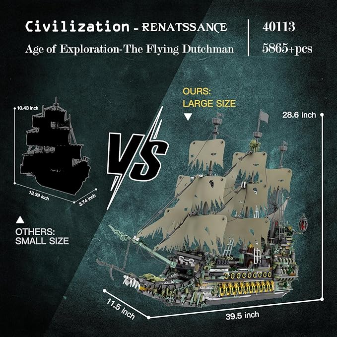 JMBricklayer Large Pirate Ship Building Sets for Adult 40113, Ghost Ship Flying Dutchman Big Model Ship, Challenging Construction Set to Build, Gifts for Teens Adults Collections Enthusiasts(5865 PCS)