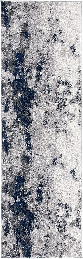 SAFAVIEH Adirondack Collection Runner Rug - 2'6" x 12', Navy & Grey, Modern Abstract Design, Non-Shedding & Easy Care, Ideal for High Traffic Areas in Living Room, Bedroom (ADR134N)