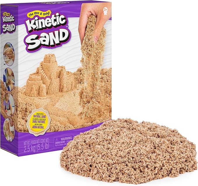 Kinetic Sand, 5.5lbs (2.5kg) Natural Brown Play Sand for Arts and Crafts, Sandbox, Moldable Sensory Toys for Kids Ages 3 and up