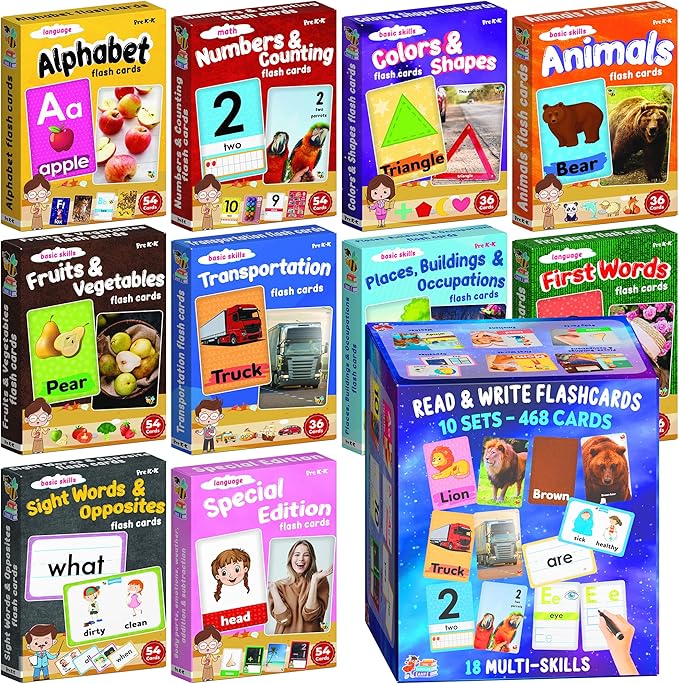 Flash Cards for Toddlers 2-4 Years – Jumbo Learning Box Set with Real Pictures - Alphabet Number Emotions Animal Sight Words Color Shapes – Toddler Flash Cards for Kindergarten Preschool 1st 2nd Grade