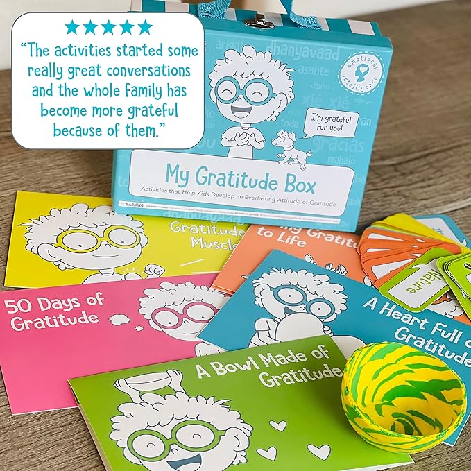 Open The Joy Gratitude Box for Kids - DIY Wooden Craft, Clay Bowl Kit, Origami Activities, Gratitude Journal, and Reflection Cards - Educational Emotional Learning Toys for Ages 4+