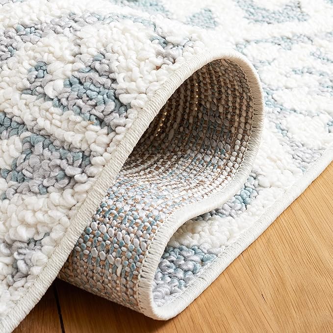 Safavieh Moroccan Tassel Shag Collection Runner Rug - 2'3" x 10', Teal & Ivory, Rustic Trellis, Non-Shedding & Easy Care, 2-inch Thick Ideal for High Traffic Areas in Living Room, Bedroom (MTS652K)