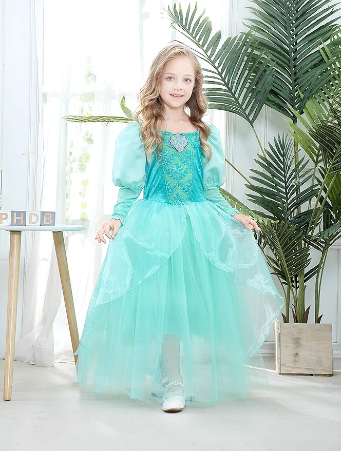 Dressy Daisy Girls Princess Dress Up Costume Mermaid Halloween Xmas Birthday Parties Long Sleeve Size 4-5 Green