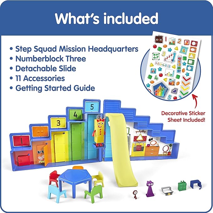 hand2mind Numberblocks Step Squad Mission Headquarters, Play Figure Playsets, Toddler Play House Toys, Action Figure Playset, Number Toys, Toy Figures, Math Toys for Kids 3-5, Birthday Gifts for Kids