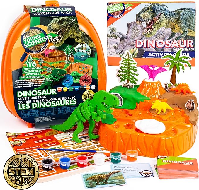 Dinosaur Adventure Pack by Horizon Group USA, STEM Kit, 16 Educational Activities, Includes Reusable Backpack, DIY Foam Dinosaur & Fossils, 42-Piece Card Game & More
