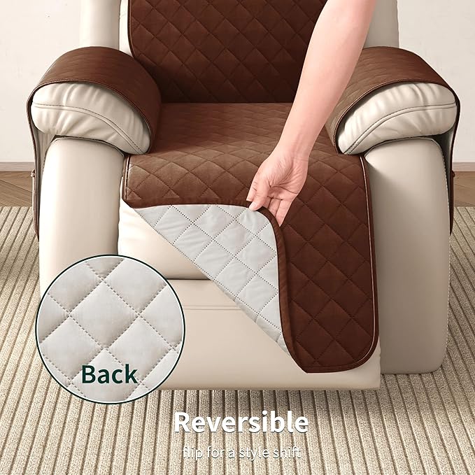 CHUN YI Recliner Chair Cover, Non-Slip Recliner Covers That Stay in Place, Washable Lazy Boy Recliner Covers with Pockets, Water Resistant Recliner Slipcover for Pets (Chocolate, Large Recliner)