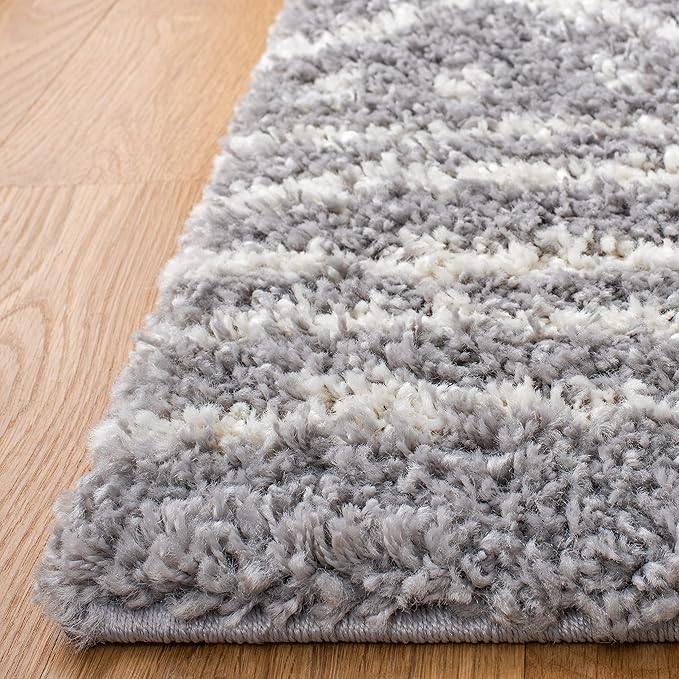 SAFAVIEH Arizona Shag Collection Runner Rug - 2'3" x 10', Grey & Ivory, Moroccan Design, Non-Shedding & Easy Care, 1.6-inch Thick Ideal for High Traffic Areas in Living Room, Bedroom (ASG741G)