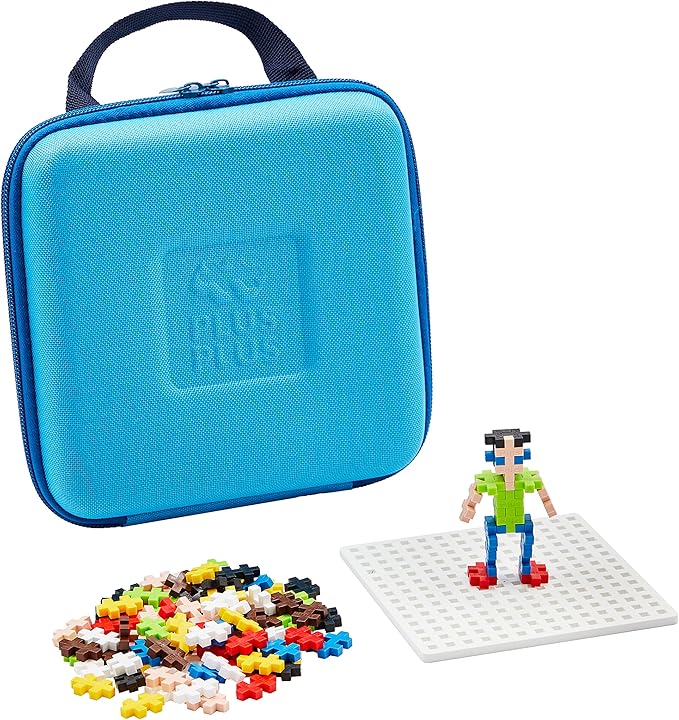 PLUS PLUS Building Set with Travel Case, 3D Open Ended Stem Toy for Kids, 100 Mini Interlocking Pieces, 1 White Baseplate