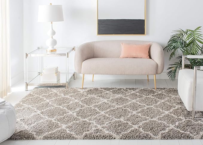 SAFAVIEH Hudson Shag Collection Area Rug - 9' x 12', Grey & Ivory, Moroccan Trellis Design, Non-Shedding & Easy Care, 2-inch Thick Ideal for High Traffic Areas in Living Room, Bedroom (SGH282B)