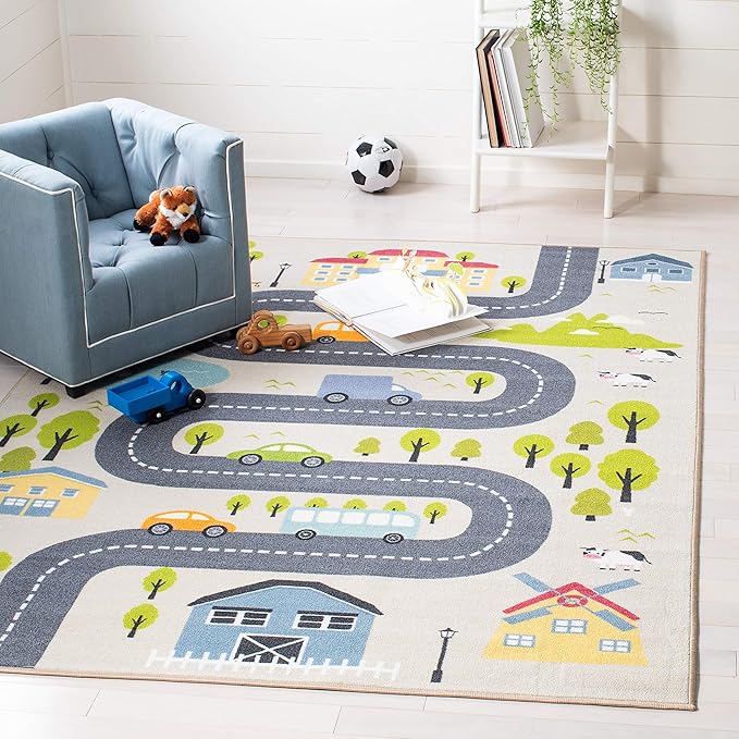 SAFAVIEH Kids Playhouse Collection Accent Rug - 3'3" x 5'3", Beige & Green, Non-Shedding Machine Washable & Slip Resistant Ideal for High Traffic Areas for Boys & Girls in Playroom, Bedroom (KPH227A)
