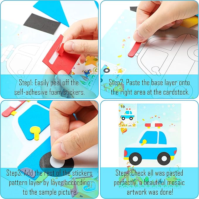 MALLMALL6 20Pcs Mosaic Sticker Art Kits for Kids Toddler Unisex